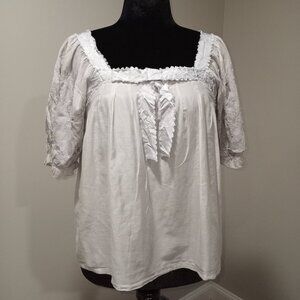 FEVER LONDON GREY/SILVER SILK COTTON BLOUSE WITH PUFF EYELET SLEEVES UK SIZE 14